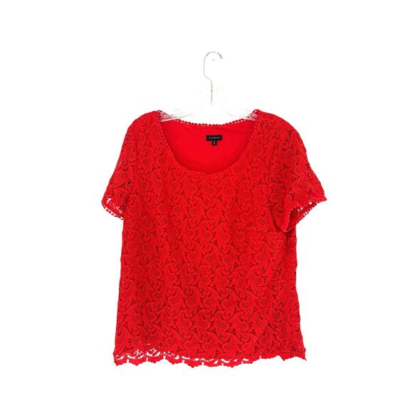Talbots Plus Red Crochet Lace Overlay Casual Short Sleeve Shirt Size 14 - Picture 1 of 12